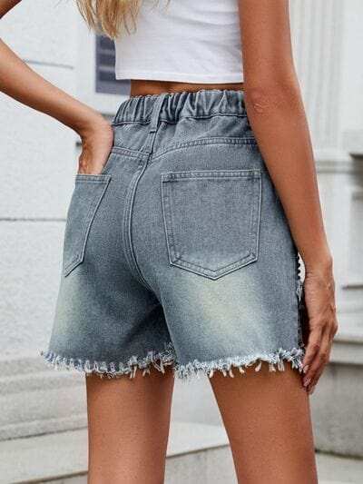 Raw Hem Studded Denim Shorts - Trendsi - Flyclothing LLC
