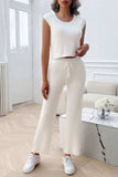 Ribbed Round Neck Top and Pants Set - Trendsi - Flyclothing LLC