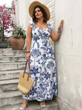 Plus Size Ruffled Printed Sweetheart Neck Maxi Cami Dress - Trendsi - Flyclothing LLC