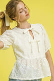 Umgee Embroidered Tie Front Peplum Blouse - Trendsi - Flyclothing LLC