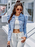 Button Down Raw Hem Cropped Denim Jacket - Trendsi - Flyclothing LLC