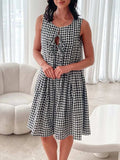 Tied Front Sleeveless Plaid Dress - Trendsi - Flyclothing LLC