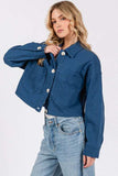 bytos Button Down Cropped Denim Jacket with Patch Pockets - Trendsi - Flyclothing LLC