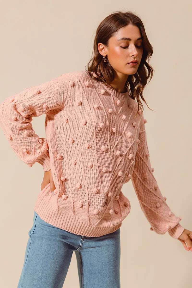 SO ME Pom Pom Textured Knit Sweater Top - Trendsi - Flyclothing LLC