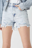 RISEN Raw Hem Distressed High Rise Denim Shorts - Trendsi - Flyclothing LLC