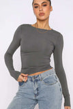 Round Neck Long-Sleeve Top - Trendsi - Flyclothing LLC