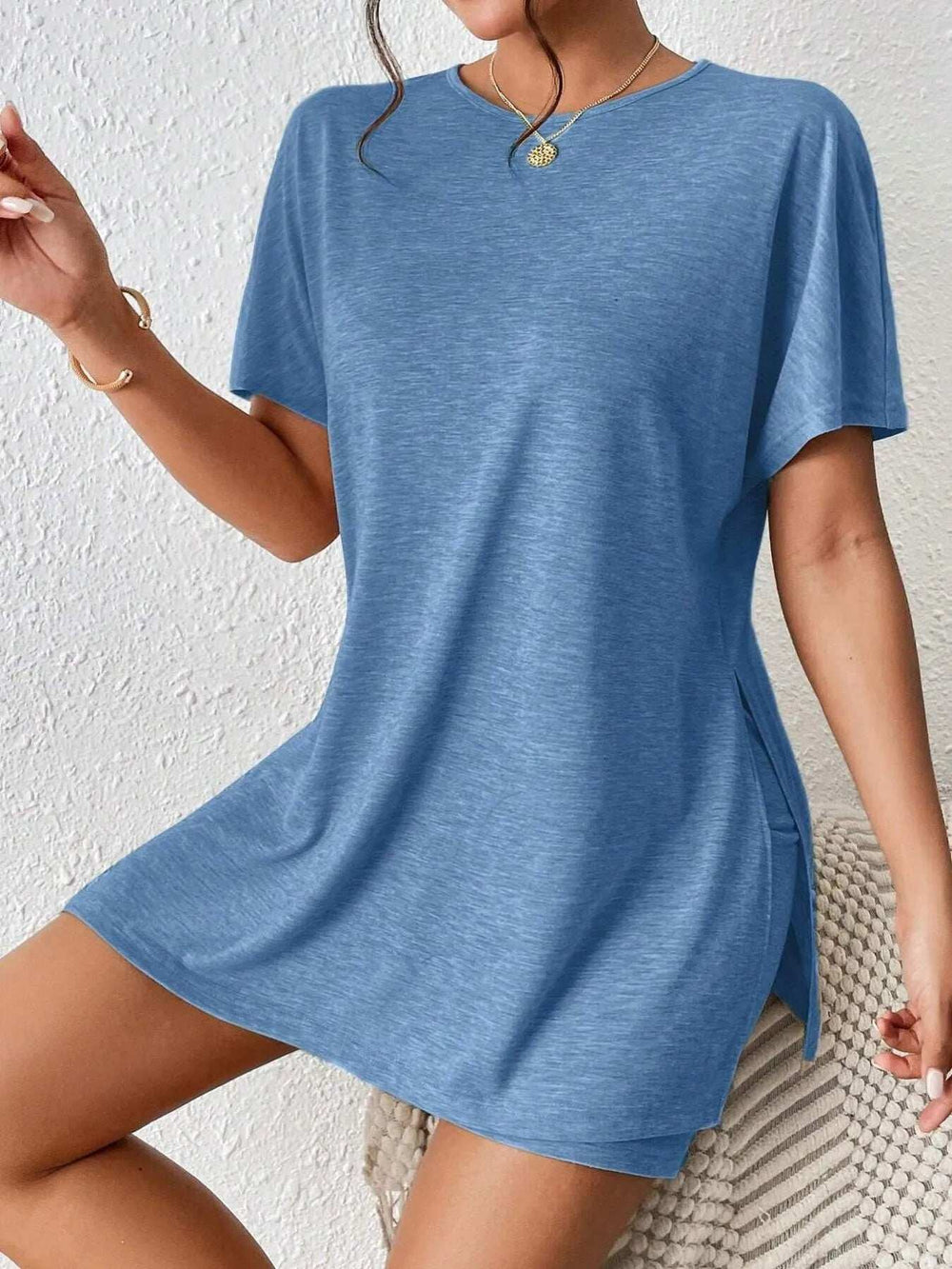Casual Round Neck T-Shirt and Shorts Set - Trendsi - Flyclothing LLC