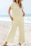 Textured Round Neck Top and Pants Set - Trendsi - Flyclothing LLC