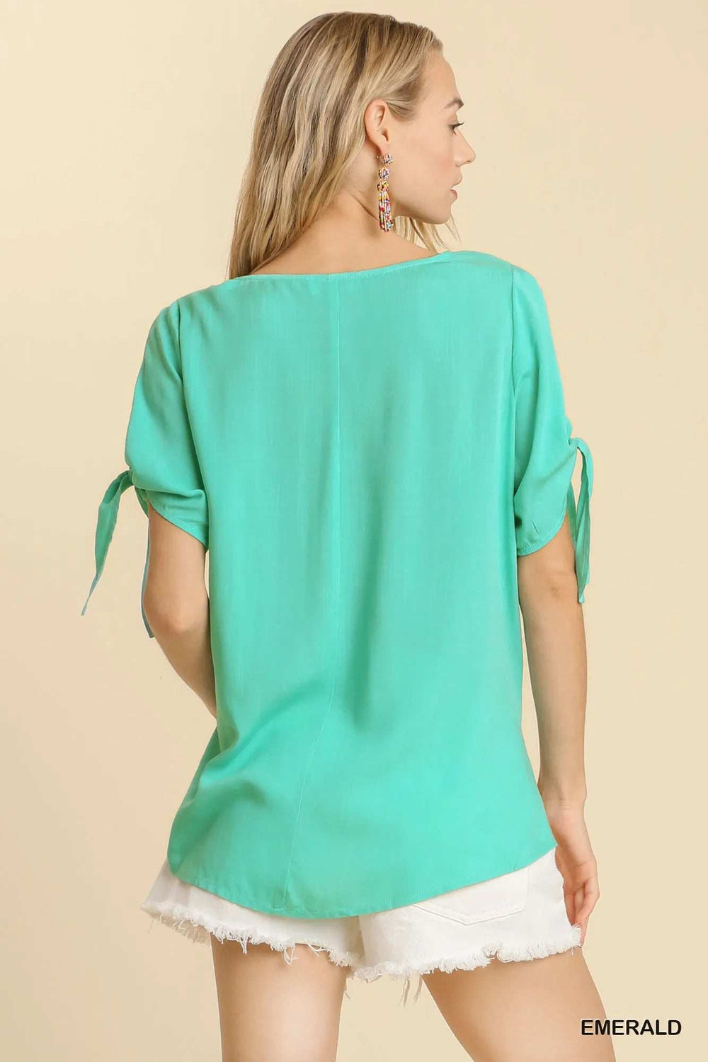Umgee Cold Shoulder Short Sleeve Round Neck Top with Side Slits and Tie-able Knot Details - Trendsi - Flyclothing LLC