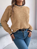 Contrast Trim Round Neck Long Sleeve Sweater - Trendsi - Flyclothing LLC
