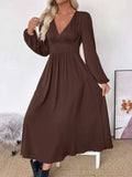V-Neck Balloon Sleeve Midi Dress - Trendsi - Flyclothing LLC