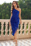 Sequin Asymmetrical Fringe Hem One-Shoulder Dress - Trendsi - Flyclothing LLC