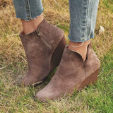 Round Toe Wedge Ankle Boots - Trendsi - Flyclothing LLC