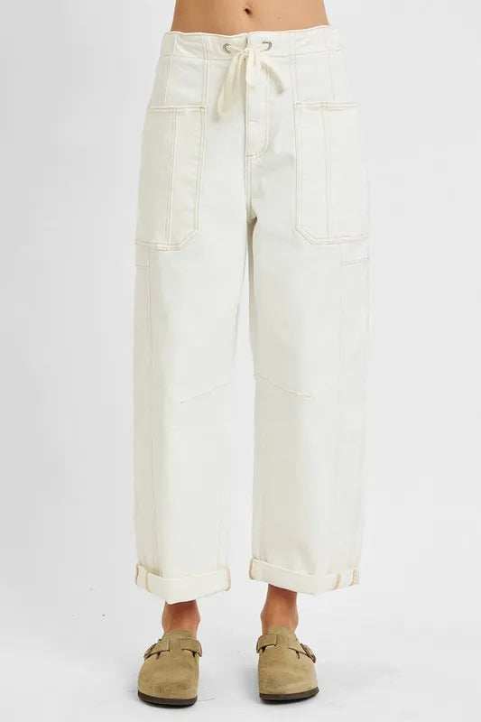 RISEN Full Size High Rise Crop Wide Barrel Cargo Pocket Jeans Plus Size - Trendsi - Flyclothing LLC