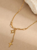 18K Gold-Plated Star Cross Pendant Necklace - Trendsi - Flyclothing LLC