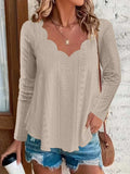 Eyelet Long Sleeve Blouse - Trendsi - Flyclothing LLC