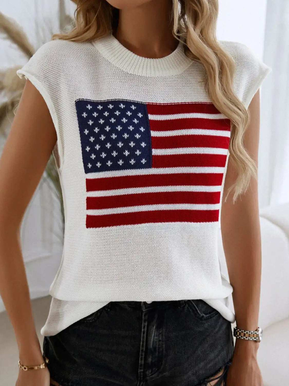 Devine US Flag Round Neck Sweater Vest - Trendsi - Flyclothing LLC