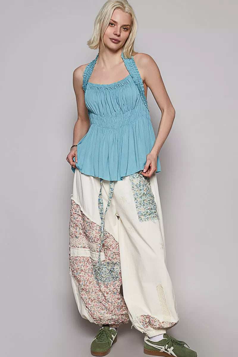 POL Backless Halter Sleeveless Top with Smocking Shirring Detail - Trendsi - Flyclothing LLC