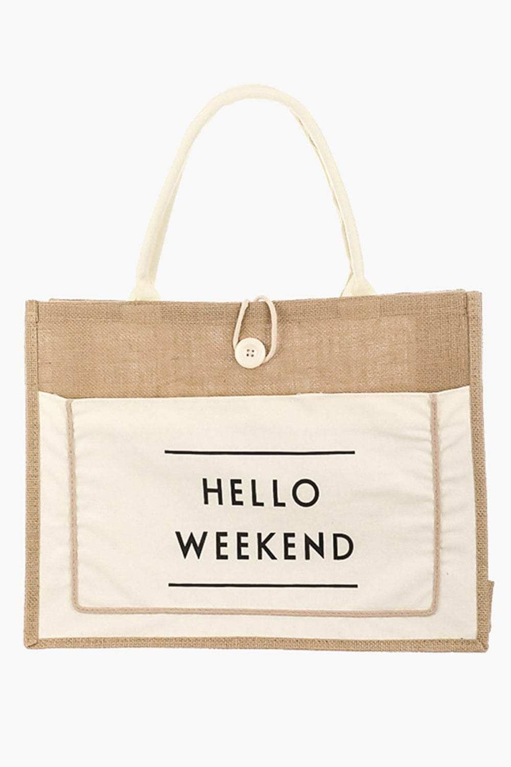 Fame Hello Weekend Burlap Tote Bag - Trendsi - Flyclothing LLC