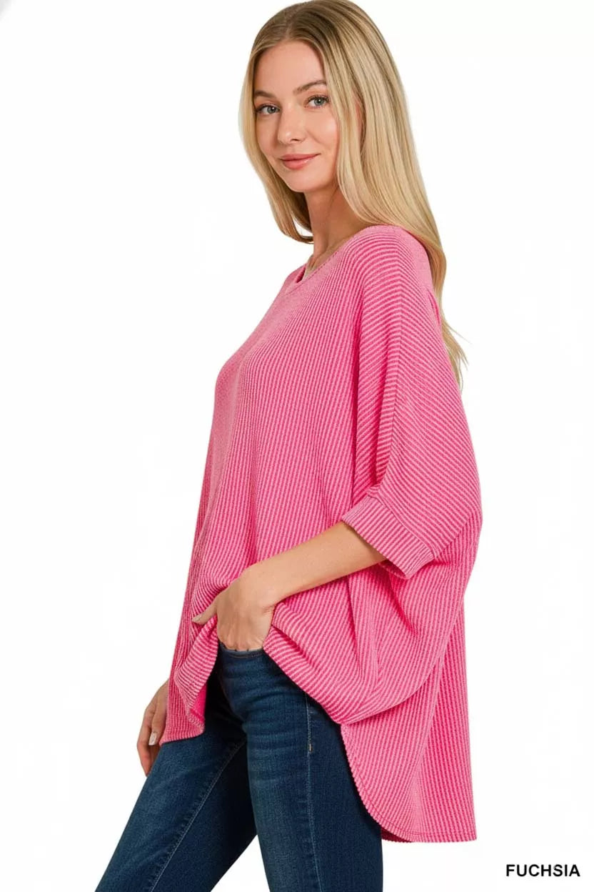 Zenana Raised Rib Bat Sleeve Top - Trendsi - Flyclothing LLC