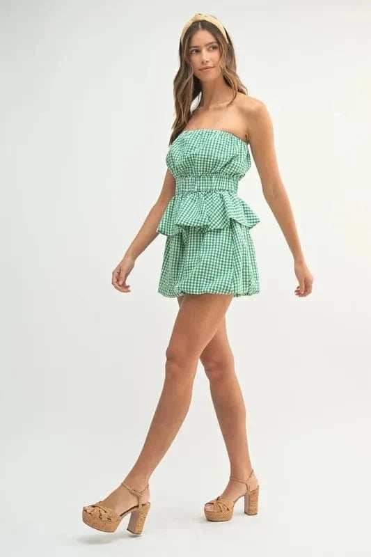 MABLE Gingham Tube Top and Shorts Set - Trendsi - Flyclothing LLC