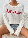 Letter Round Neck Long Sleeve Sweater - Trendsi - Flyclothing LLC