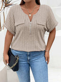 Plus Size Half Zip Short Sleeve T-Shirt - Trendsi - Flyclothing LLC