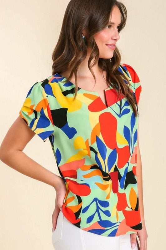 Umgee Full Size Short Sleeved Abstract Print Top Plus Size - Trendsi - Flyclothing LLC