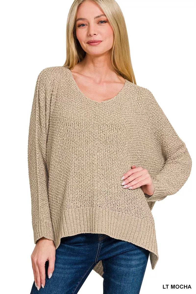 Zenana Dolman Sleeve V-Neck Sweater - Trendsi - Flyclothing LLC