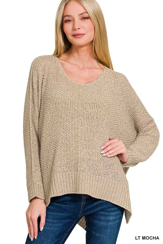 Zenana Dolman Sleeve V-Neck Sweater - Trendsi - Flyclothing LLC