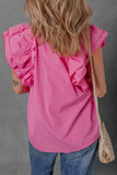 Shirred Tie Neck Ruffled Cap Sleeve Blouse - Trendsi - Flyclothing LLC