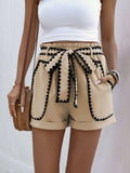 Perfee Tied Contrast Trim Shorts - Trendsi - Flyclothing LLC
