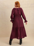 Plus Size Swiss Dot Tie Neck Flounce Sleeve Maxi Dress - Trendsi - Flyclothing LLC