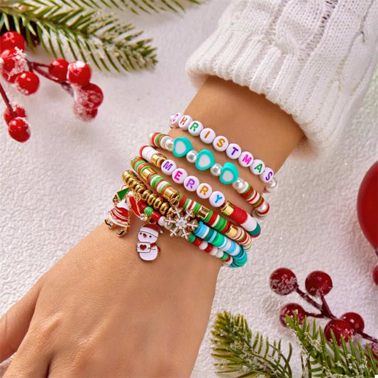 6 Piece Christmas Beaded Bracelet - Trendsi - Flyclothing LLC