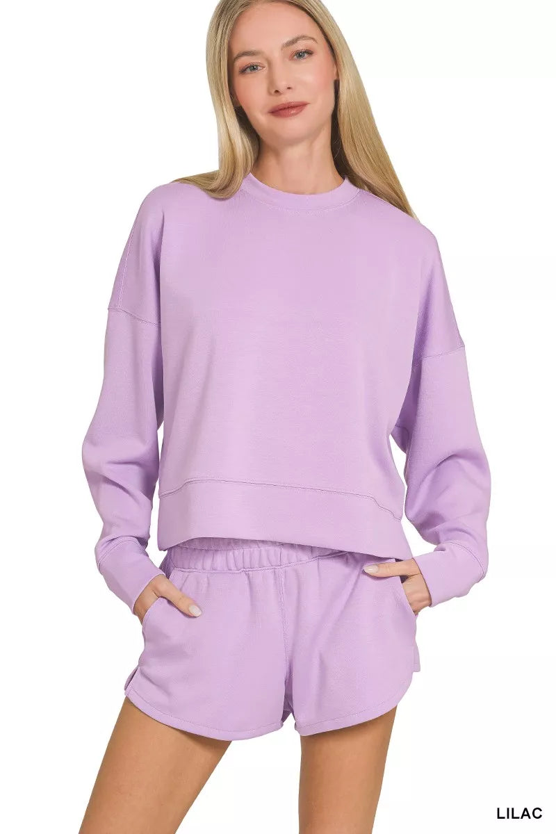Zenana Scuba Long Sleeve Sweatshirts & Shorts Set - Trendsi - Flyclothing LLC