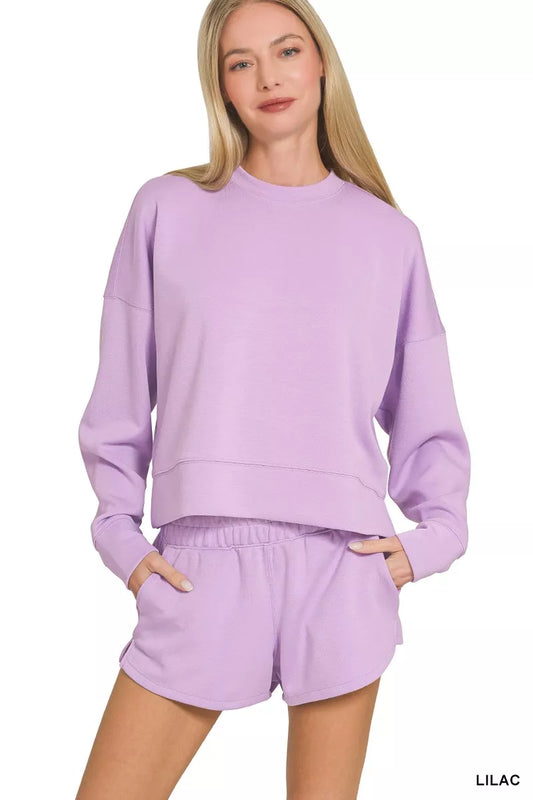Zenana Scuba Long Sleeve Sweatshirts & Shorts Set - Trendsi - Flyclothing LLC
