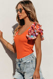 Scoop Neck Flounce Sleeve Bodysuit - Trendsi - Flyclothing LLC