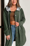Drawstring Button Up Long Sleeve Hooded Jacket - Trendsi - Flyclothing LLC