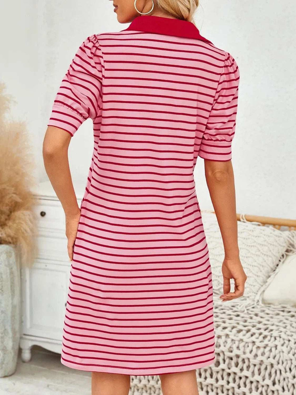 Contrast Striped Short Sleeve Mini Dress - Trendsi - Flyclothing LLC