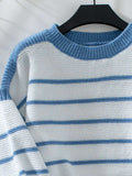 Striped Round Neck Long Sleeve Sweater - Trendsi - Flyclothing LLC