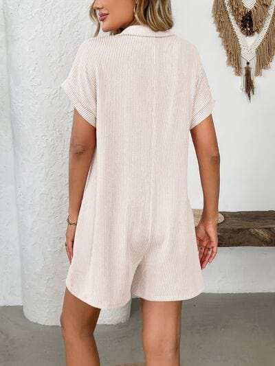 Button Detail Collared Neck Short Sleeve Romper - Trendsi - Flyclothing LLC
