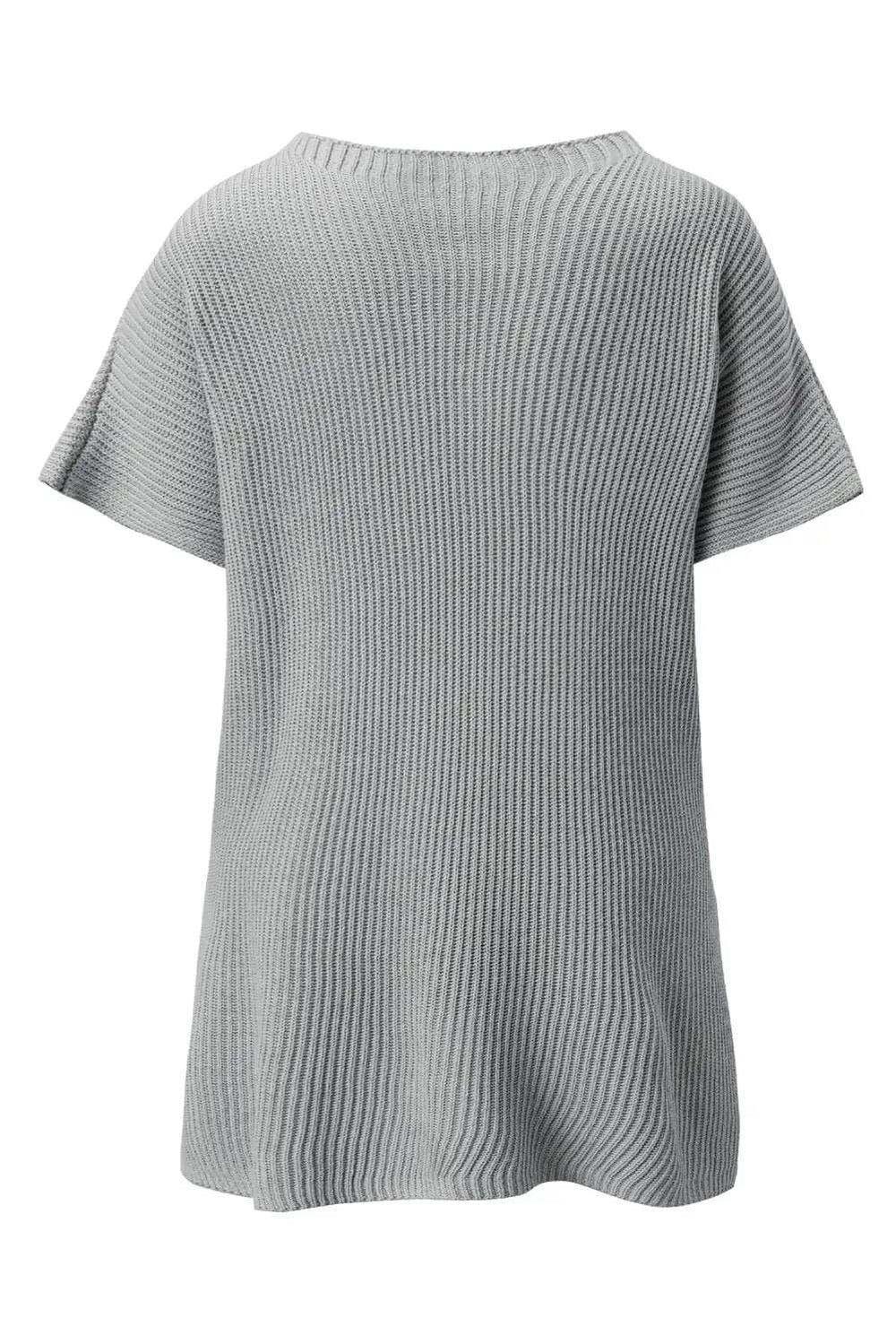 Slit Round Neck Short Sleeve Knit Top - Trendsi - Flyclothing LLC