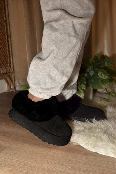 WILD DIVA Faux-Fur Platform Slip On Booties - Trendsi - Flyclothing LLC