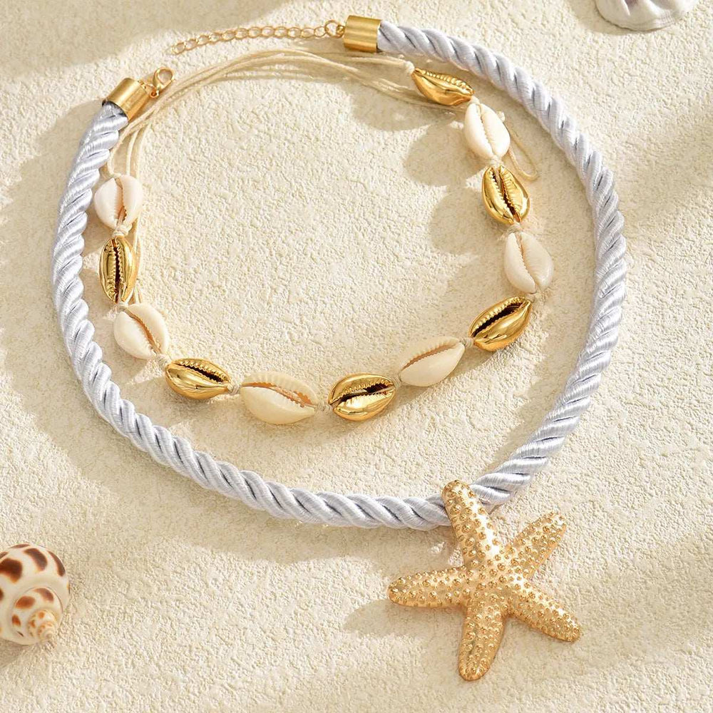 2-Piece Beaded Shell Starfish Rope Necklace - Trendsi - Flyclothing LLC
