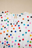 Polka Dot Short Sleeve Tiered Ruffled Babydoll Blouse - Trendsi - Flyclothing LLC
