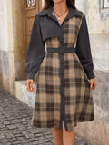 Plaid Button Up Long Sleeve Shirt Dress - Trendsi - Flyclothing LLC