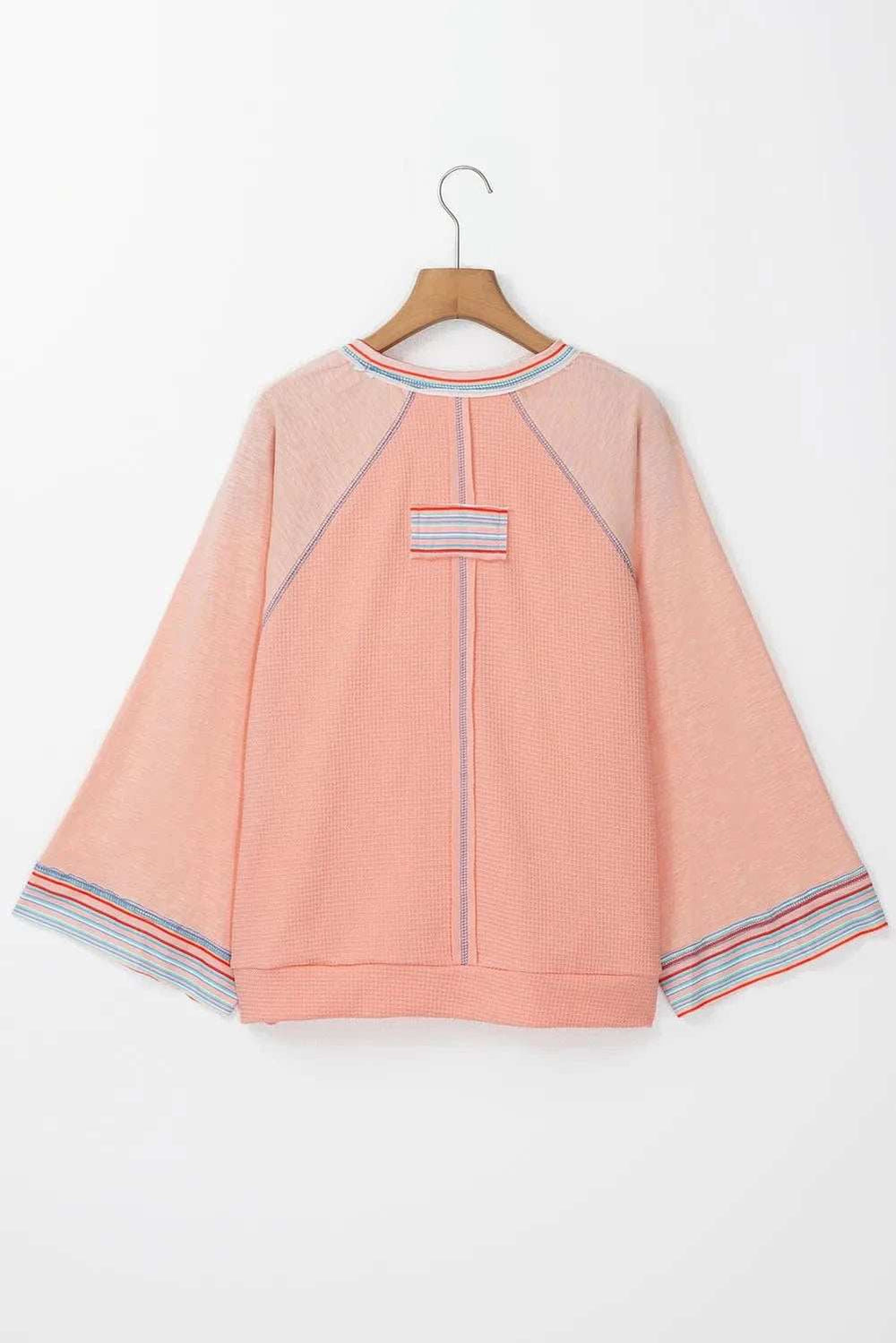 Waffle-Knit Round Neck Long Sleeve Top - Trendsi - Flyclothing LLC