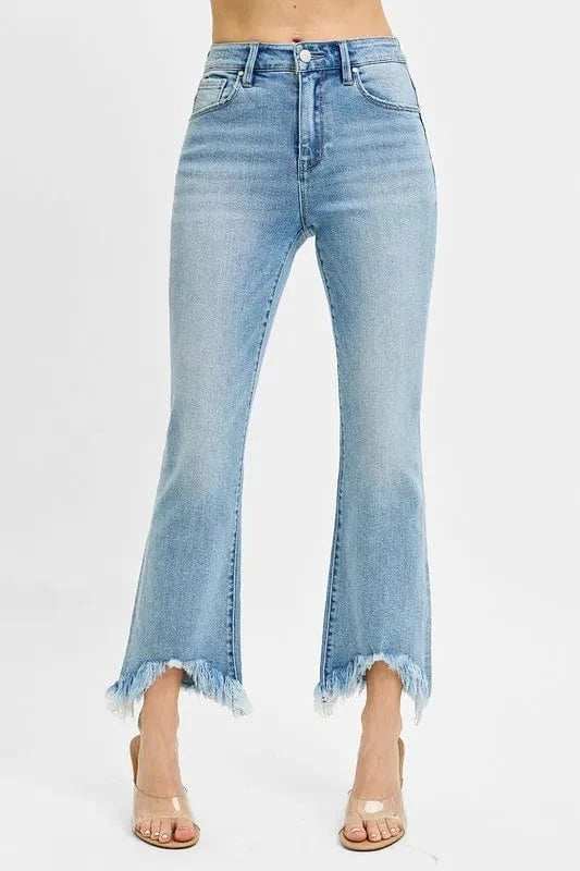 RISEN Full Size High Rise Crop Bootcut Fray Hem Jeans Plus Size - Trendsi - Flyclothing LLC