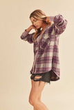 Aemi + Co Side Slit Patch Pocket Plaid Button Down Jacket - Trendsi - Flyclothing LLC