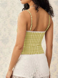 Lace Detail Plaid Square Neck Cami - Trendsi - Flyclothing LLC